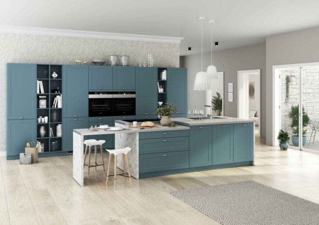Bauformat Blue Shaker Open Plan Kitchen | MHK Kitchen Expert