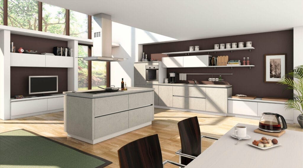 Bauformat Concrete Handleless Open Plan Kitchen With Island | MHK Kitchen Expert