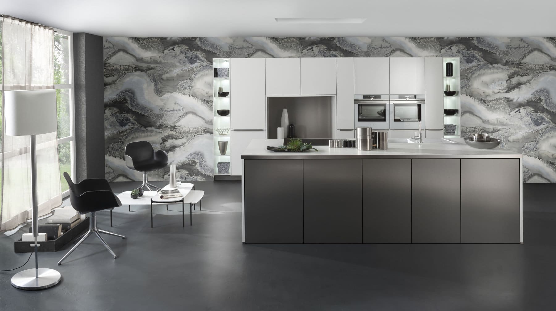 Bauformat Matt White Metallic Effect Kitchen With Island 2 | MHK Kitchen Experts