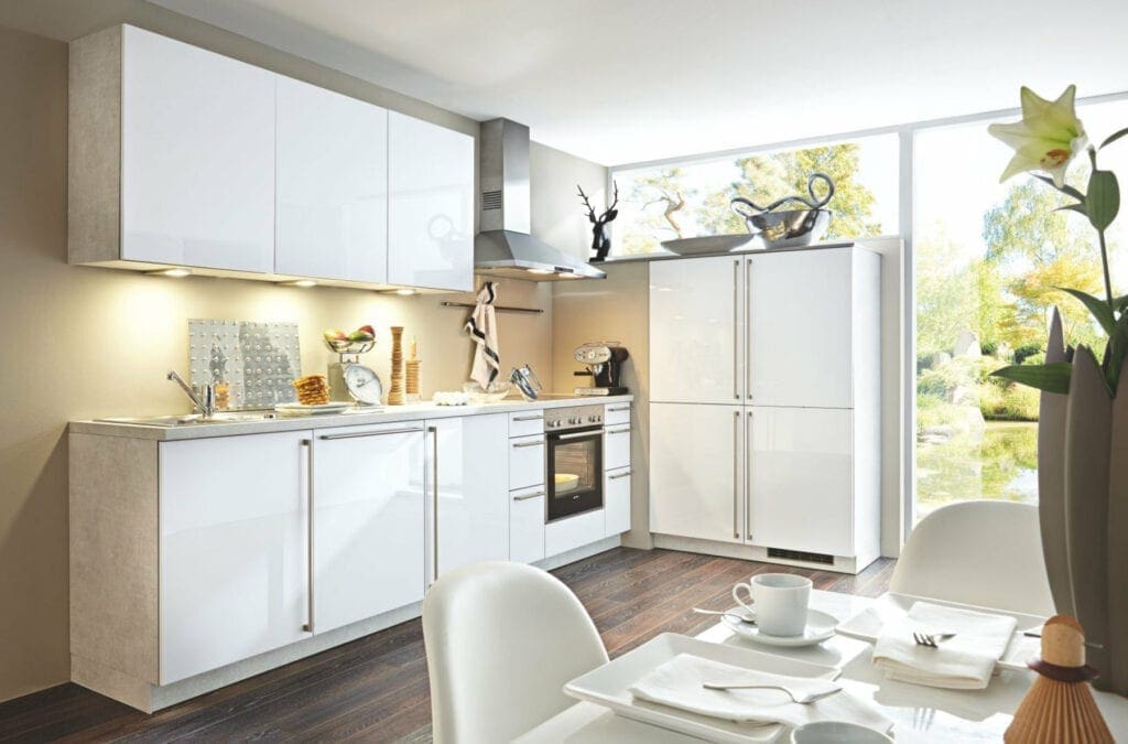 Bauformat White Gloss Compact L Shaped Kitchen 1 | MHK Kitchen Expert