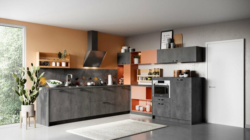 Brigitte Dark Concrete L Shaped Kitchen | MHK Kitchen Expert