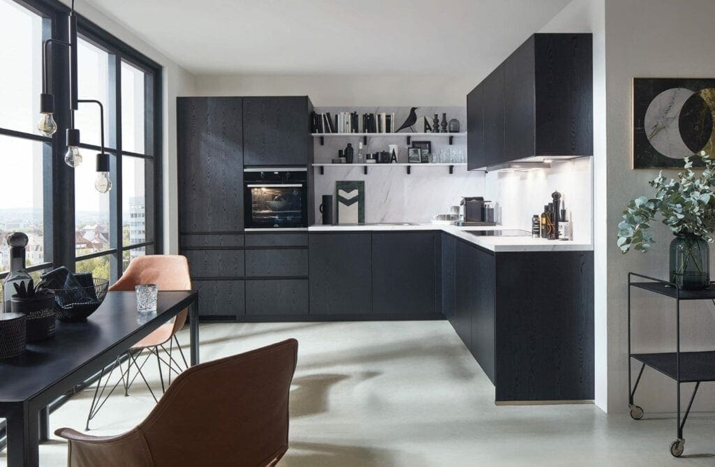 Nobilia Dark Wood L Shaped Handleless Kitchen 2026 | MHK Kitchen Experts