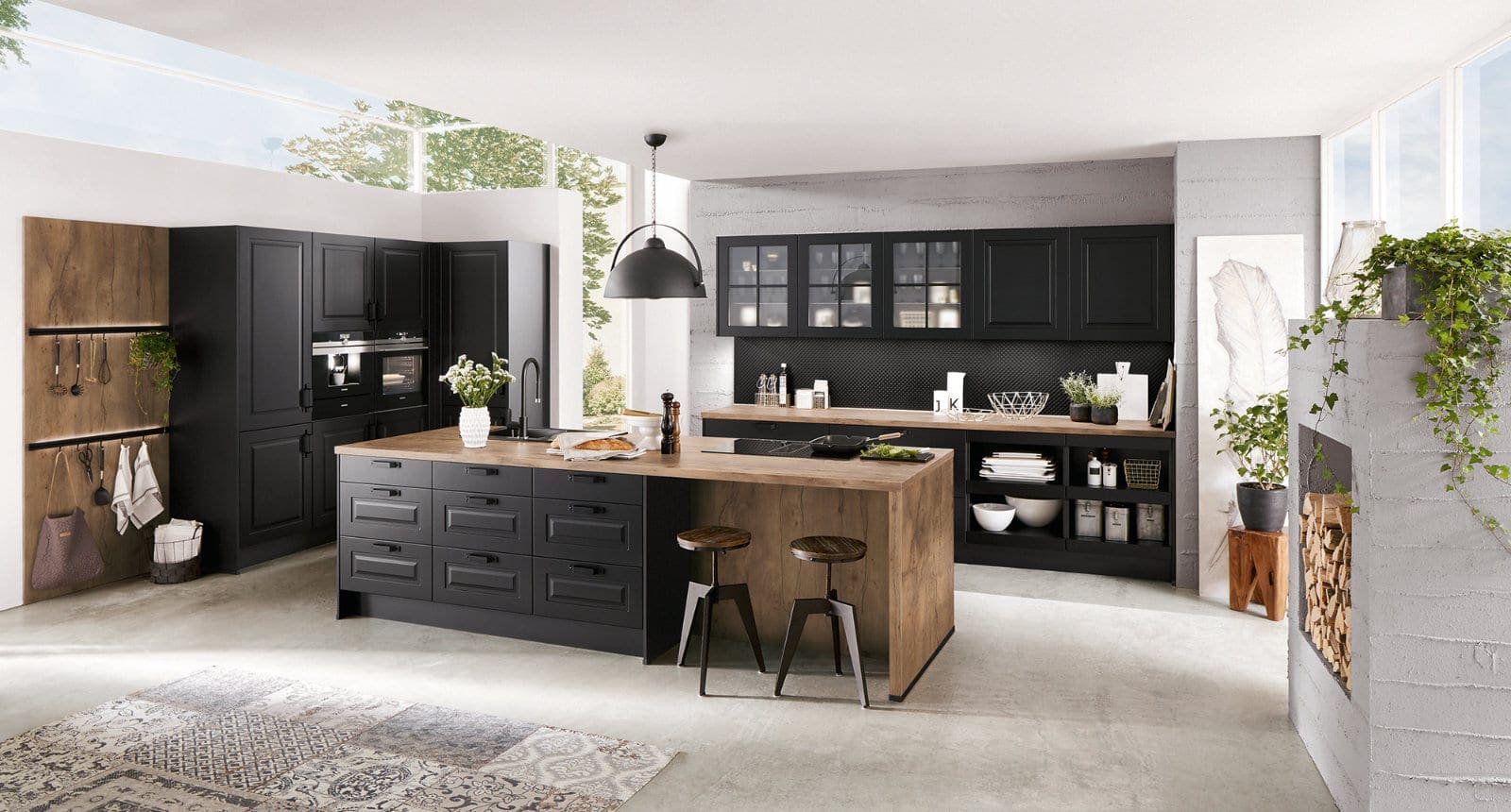 Nobilia Matt Black Wood Shaker Open Plan Kitchen With Island 2021 3 | MHK Kitchen Experts