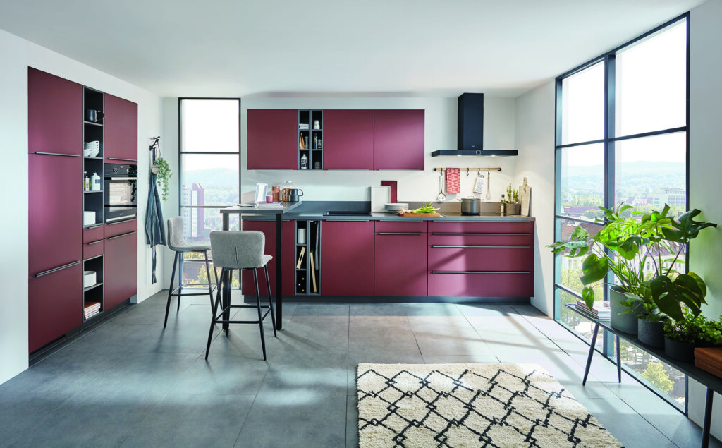 Nobilia Matt Burgandy Open Plan Kitchen 2021 | MHK Kitchen Expert