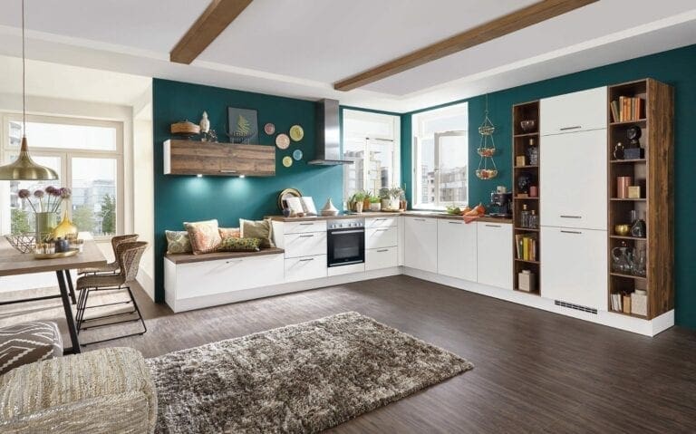 Nobilia Matt White Wood Open Plan L Shaped Kitchen 2021 1 | MHK Kitchen Expert