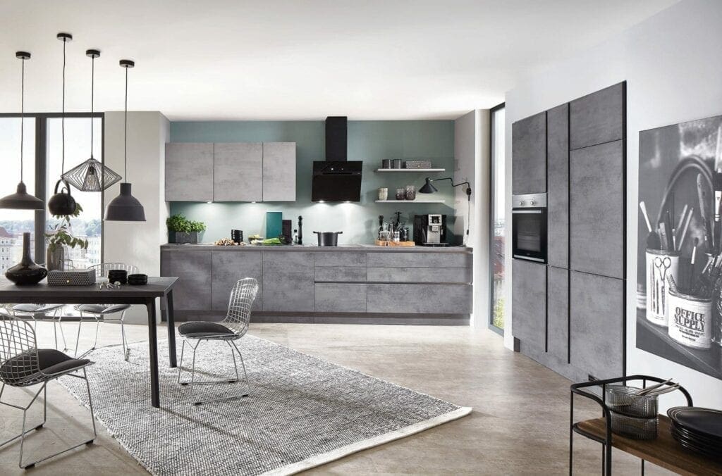 Nobilia Modern Concrete Handleless Open Plan Kitchen 2021 | MHK Kitchen Expert