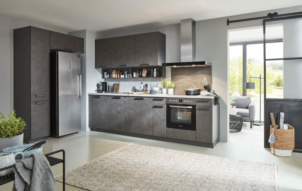 Nobilia Modern Concrete Open Plan L Shaped Kitchen 2021 | MHK Kitchen Expert