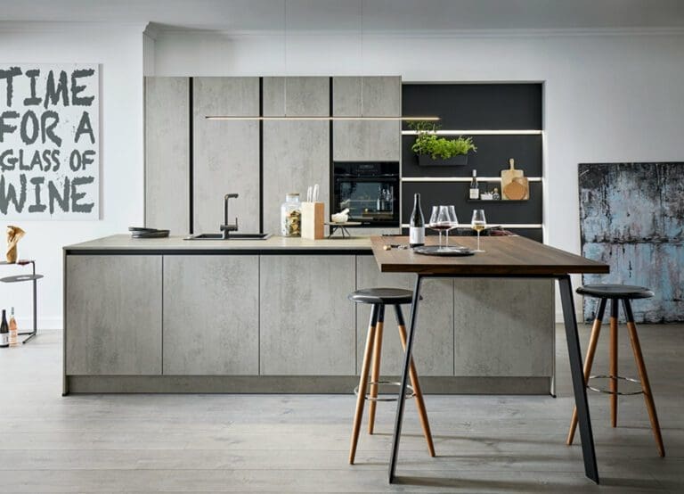 German handleless kitchens-Schuller Concrete Modern Kitchen With Island | MHK Kitchen Expert