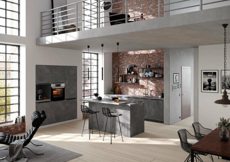 Kitchens without wall units -Brigitte Ceramic Look Open Plan Kitchen | MHK Kitchen Expert