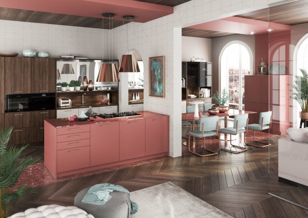 Galley kitchen layout Bauformat Matt Rose + Wood Kitchen | MHK Kitchen Experts