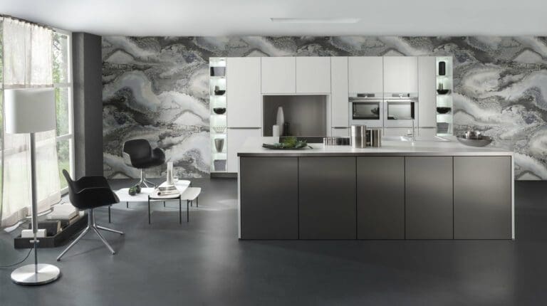 Bauformat Matt White Metallic Effect Kitchen With Island | MHK Kitchen Expert
