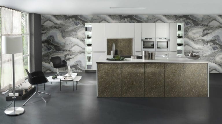 two tone kitchen design -Nobilia Modern Matt Black Wood Handleless L Shaped Kitchen With Island 2021 1 | MHK Kitchen ExpertBauformat Matt Kitchen With Ceramic Island 1 | MHK Kitchen Expert