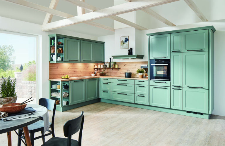 Nobilia Matt Green Wood Shaker L Shaped Open Plan Kitchen 2021 | MHK Kitchen Expert