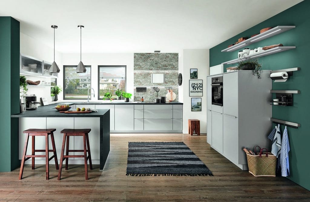 Nobilia Matt White Handleless U Shaped Open Plan Kitchen 2021 | MHK Kitchen Experts