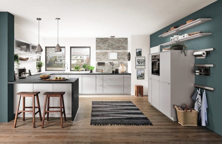 Nobilia Matt White Kitchen Peninsula| MHK Kitchen Expert