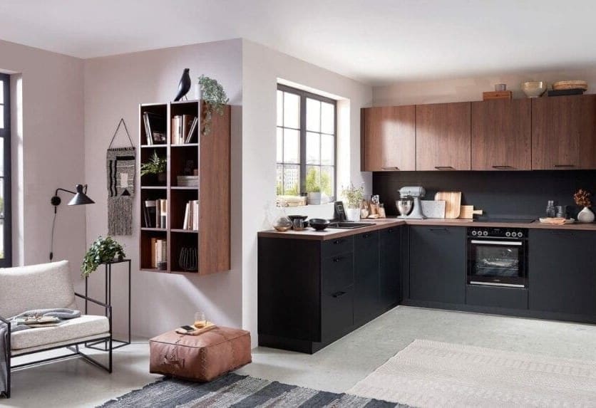 Nobilia Matt Black Wood Open Plan L Shaped Kitchen 2021 1 1024X573 1 | MHK Kitchen Experts