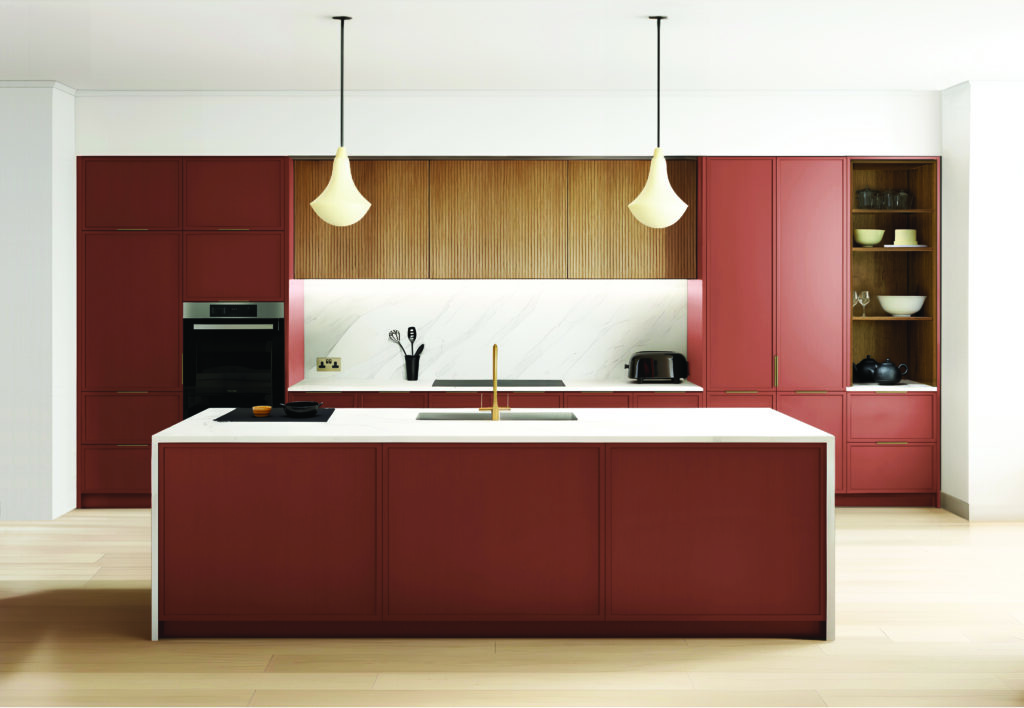 Aggersborg 2 1 Ral 3009 Oxide Red Oak Reeded | MHK Kitchen Expert