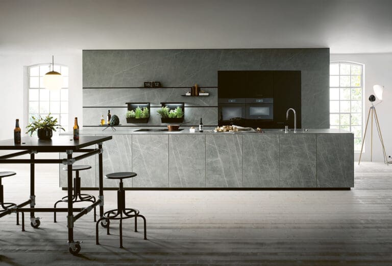 Next125 Grey Ceramic Open Plan Handleless Kitchen With Island 1 | MHK Kitchen Expert