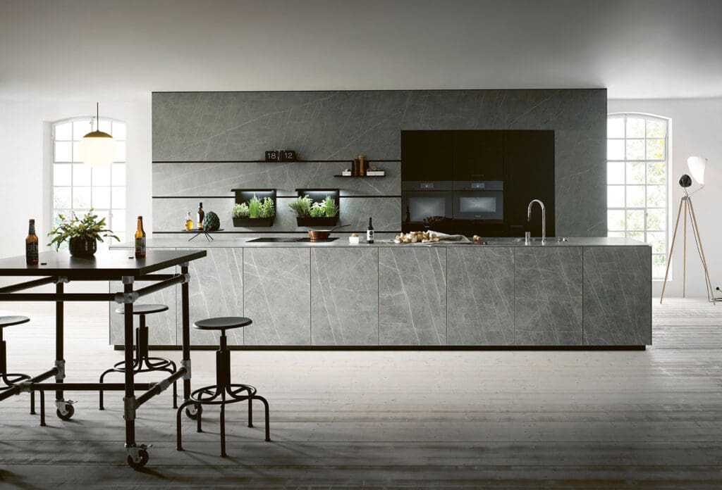 Next125 Grey Ceramic Open Plan Handleless Kitchen With Island | MHK Kitchen Experts