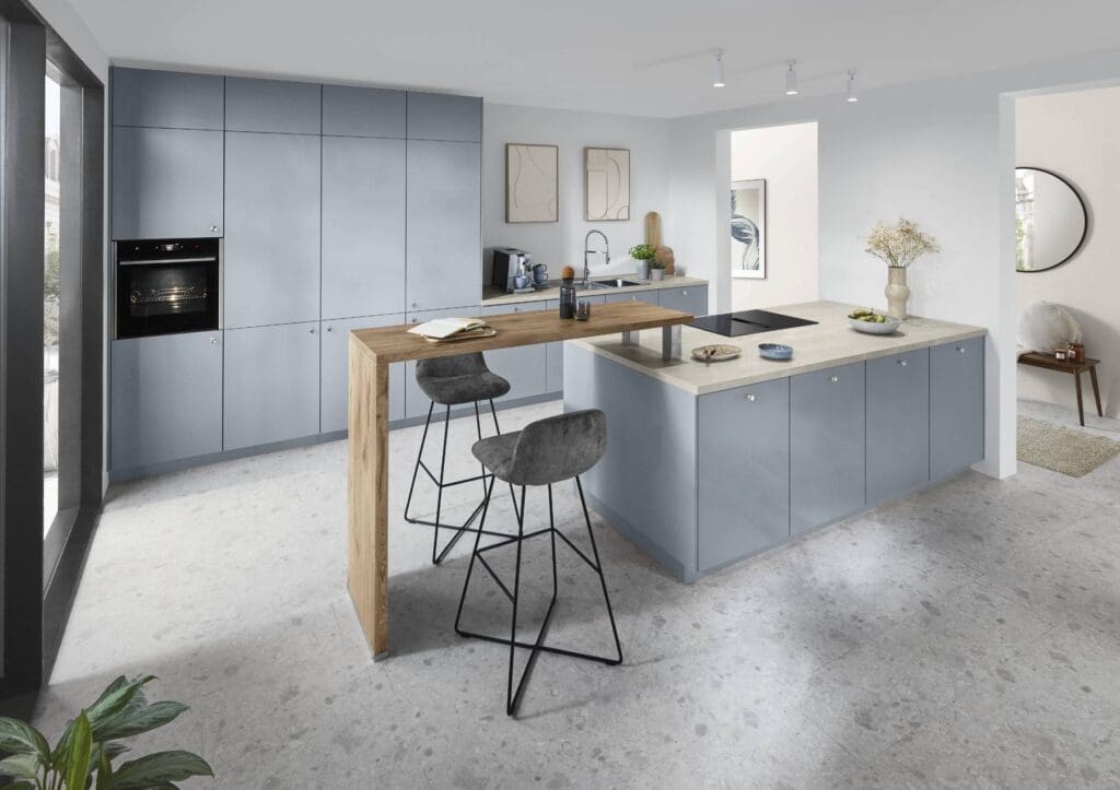 Light blue matt kitchen with island | MHK Kitchen Experts