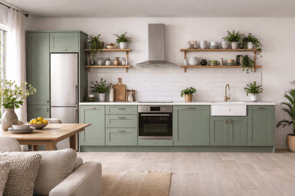 Green Shaker One Wall Kitchen Layout | MHK Kitchen Expert